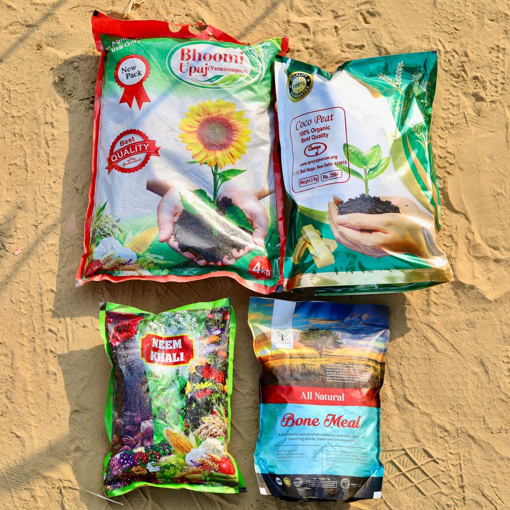 Set of 4 - Care Special Combo - Vermicompost - 5 Kg, Neem Khali - 1 Kg Cocopeat - 2 Kg & Bone Meal 1 Kg