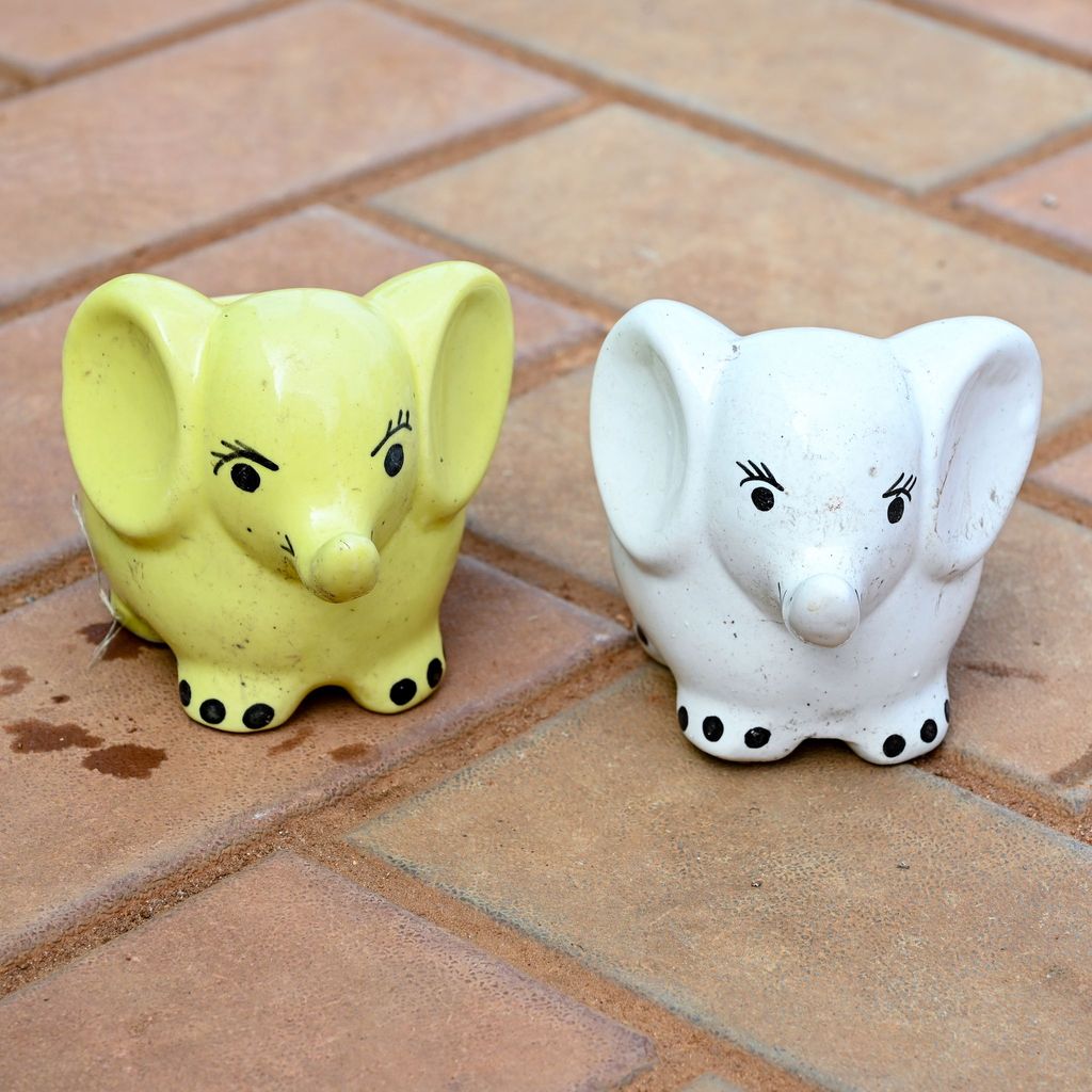 Set of 2 - 3 Inch Cute Elephant Designer Ceramic Pot (any colour)