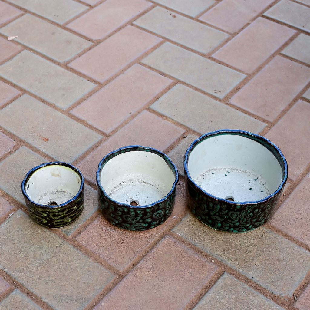 Set of 3 - 4, 6 & 8 Inch Designer Round Shaped Ceramic Pot (any colour),Pots:Ceramic Planters:Royal Ceramic Pots