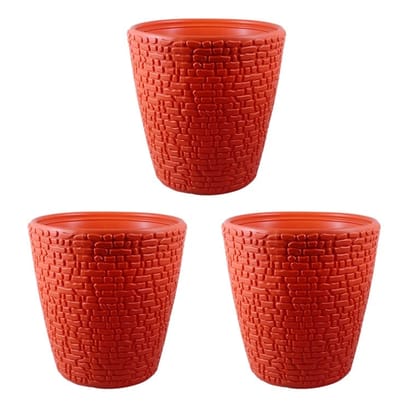 Set of 03 - 10 Inch Orange Premium Marble Plastic Pot