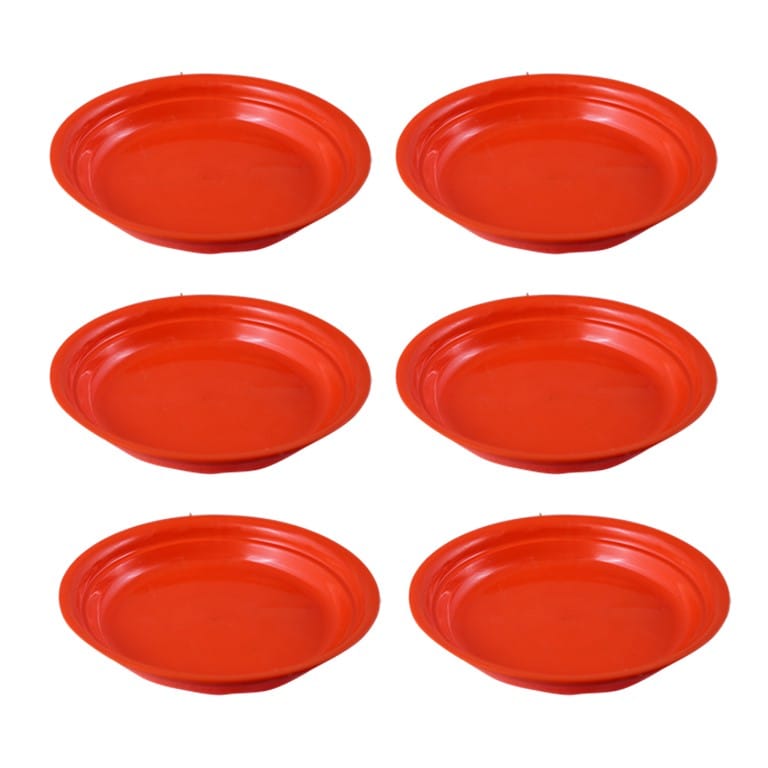 Set of 06 - 5 Inch Terracotta Red Premium Round Trays - To keep under the Pots