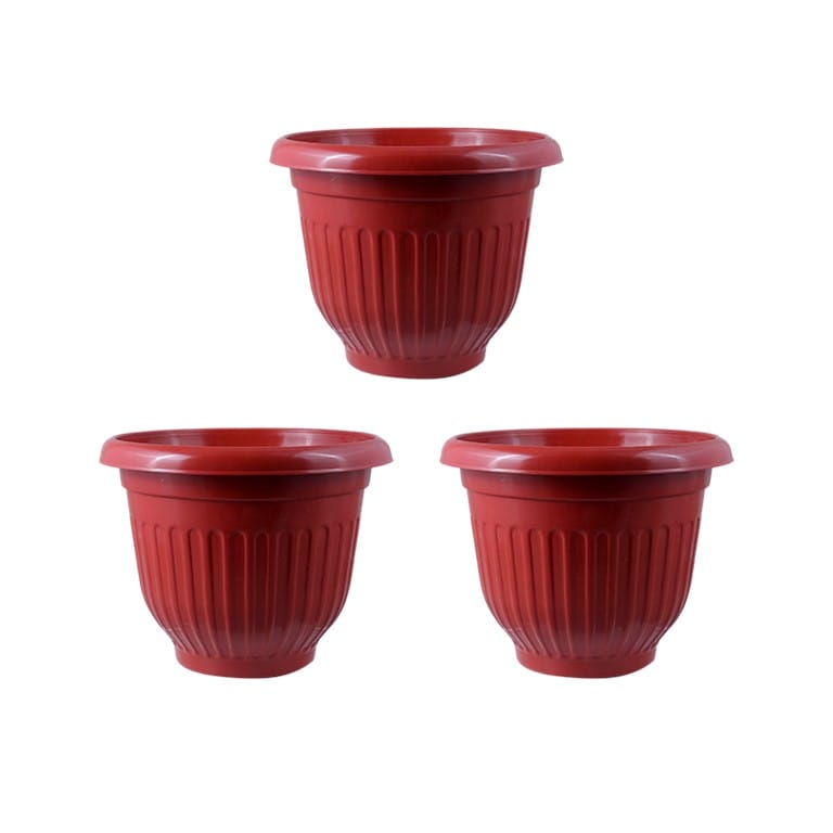 Set of 03 - 10 Inch Terracotta Red Olive Plastic Pot