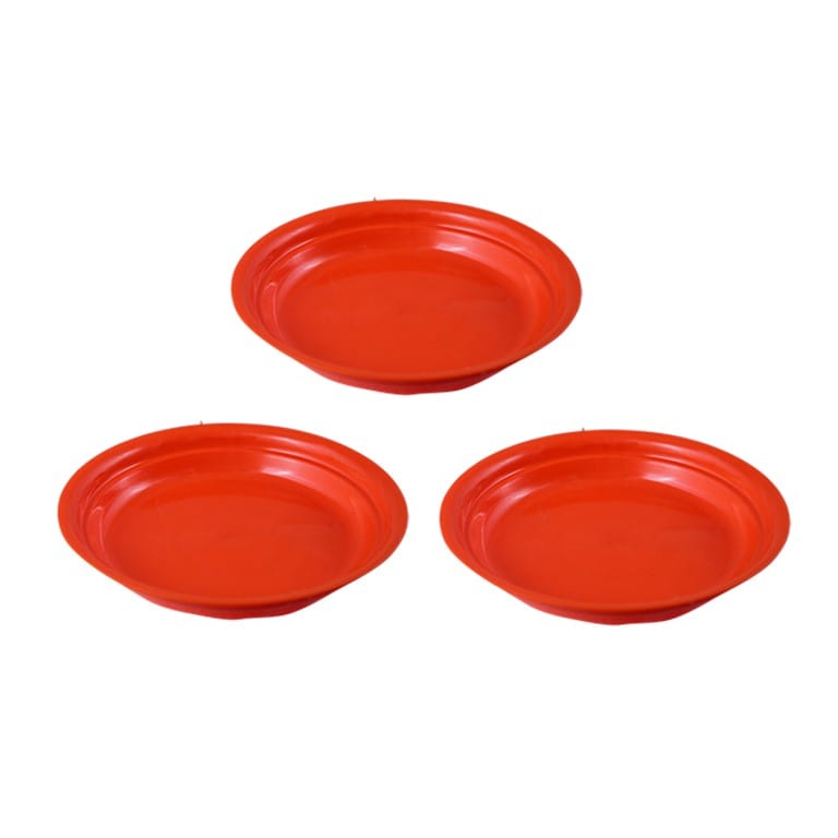 Set of 03 - 5 Inch Terracotta Red Premium Round Trays - To keep under the Pots