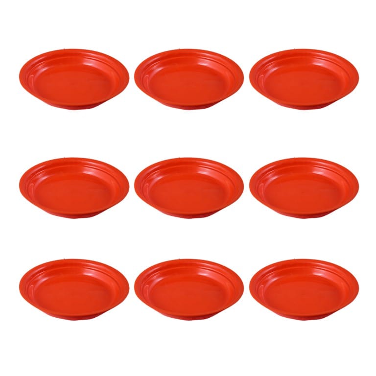 Set of 09 - 6.5 Inch Terracotta Red Premium Round Trays - To keep under the Pots