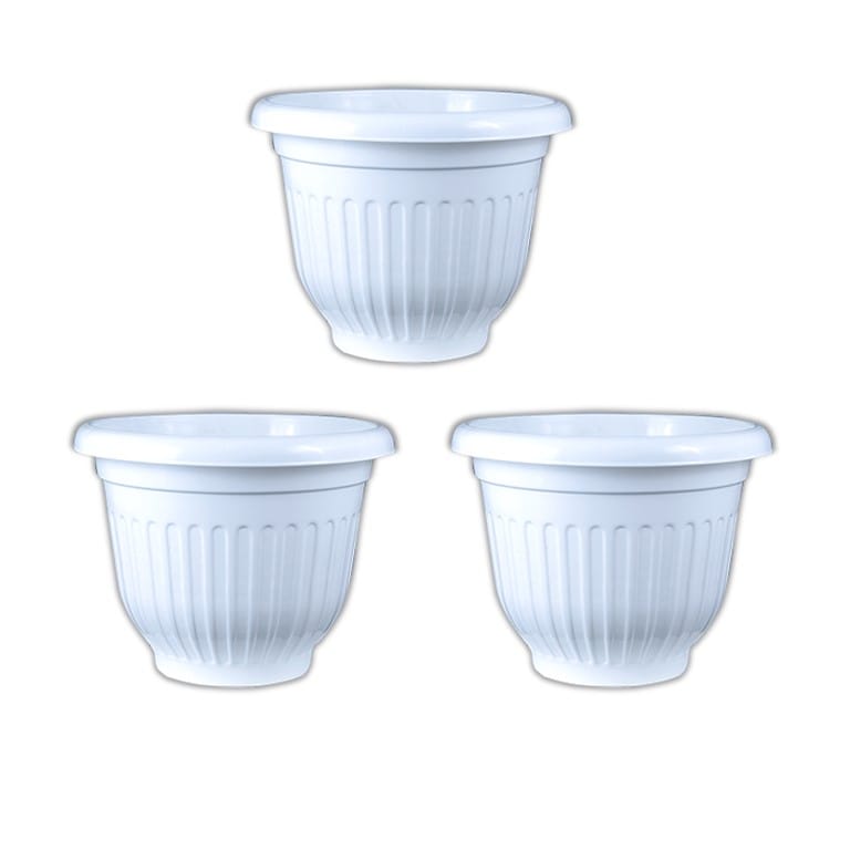 Set of 03 - 8 Inch White Olive Plastic Pot