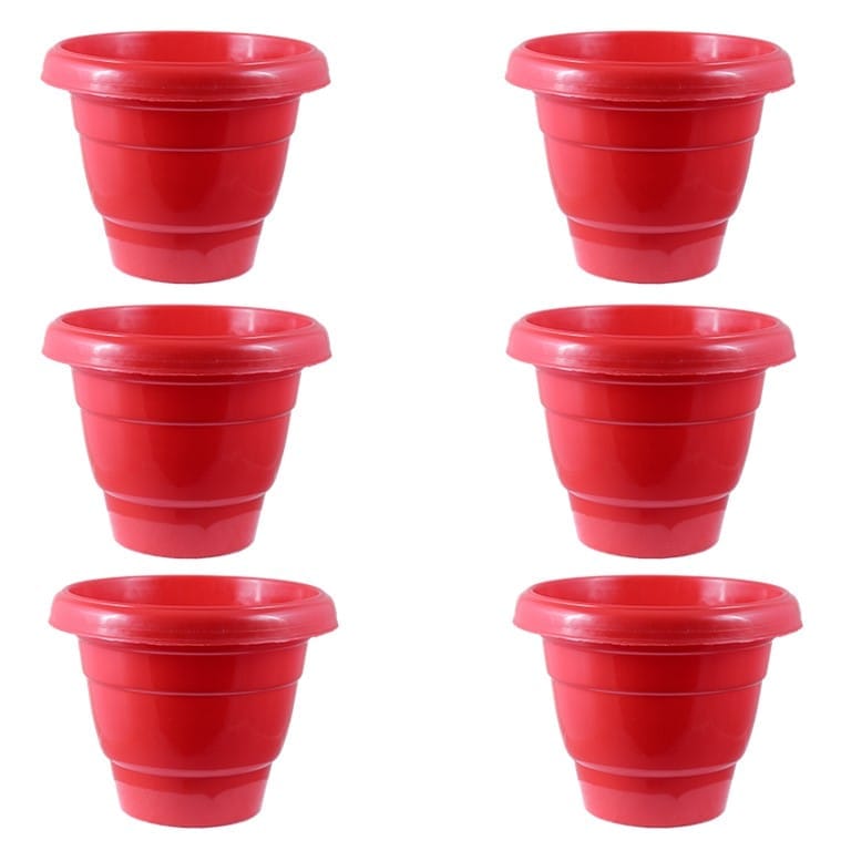 Set of 06 - 8 Inch Terracotta Red Classy Plastic Pot