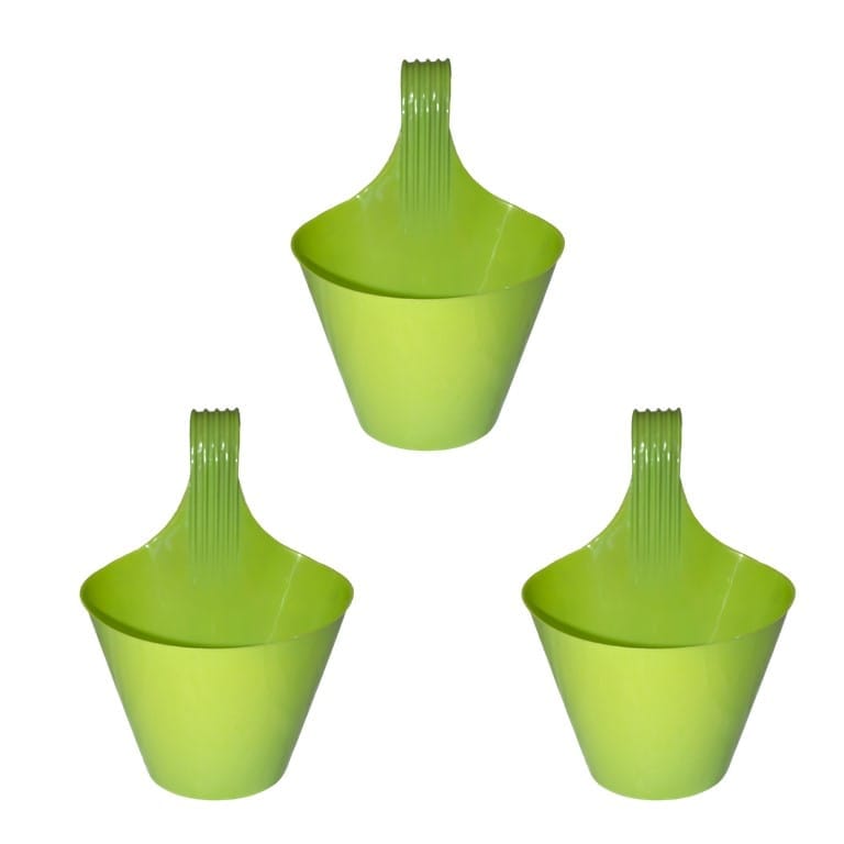 Set of 03 - 8 Inch Green Single Hook Hanging Plastic Pot