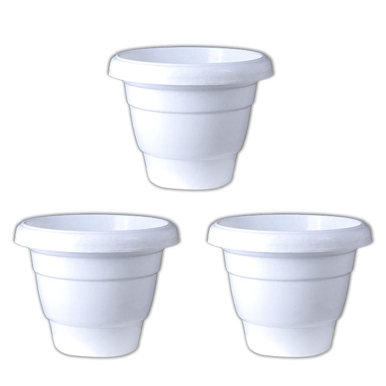 Set of 03 - 16 Inch White Classy Plastic Pot