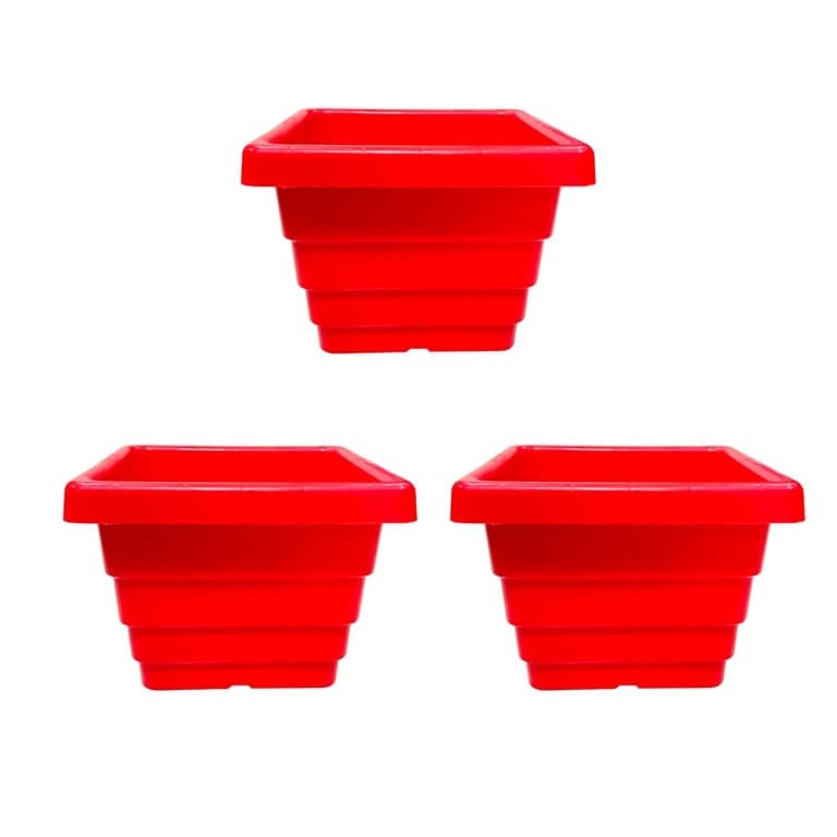 Set of 03 - 4 Inch Red Premium Orchid Square Plastic Pot