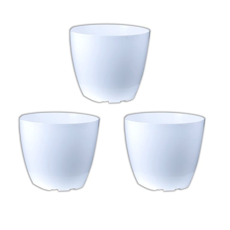 Set of 03 - 6 Inch White Premium Orchid Round Plastic Pot