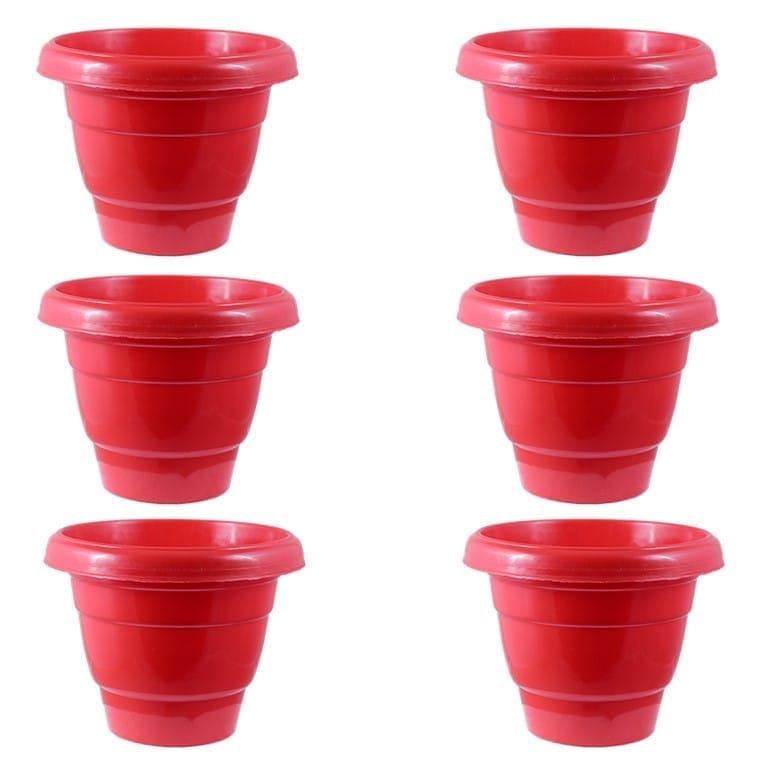 Set of 06 - 12 Inch Terracotta Red Classy Plastic Pot