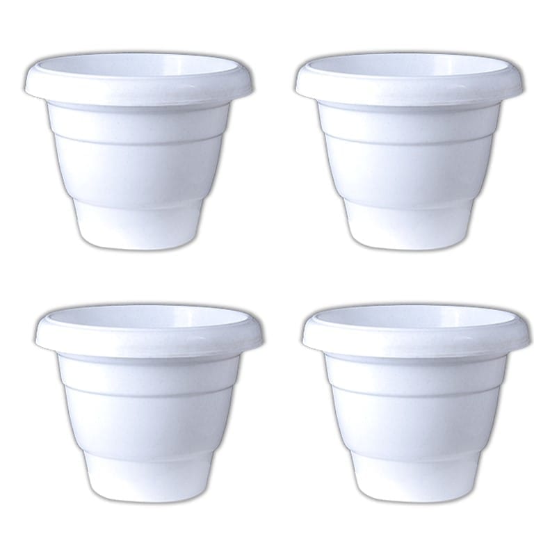 Set of 04 - 8 Inch White Classy Plastic Pot