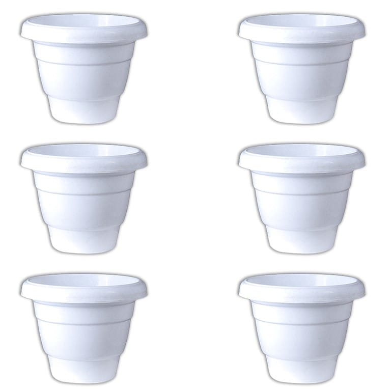Set of 06 - 8 Inch White Classy Plastic Pot