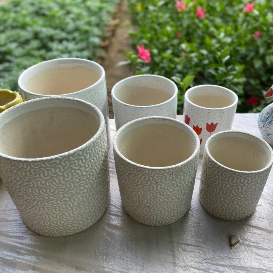 Set of 3 - (8, 6 & 4 ) Inch Designer Glass Ceramic Pot (any design),Pots:Ceramic Planters:Royal Ceramic Pots