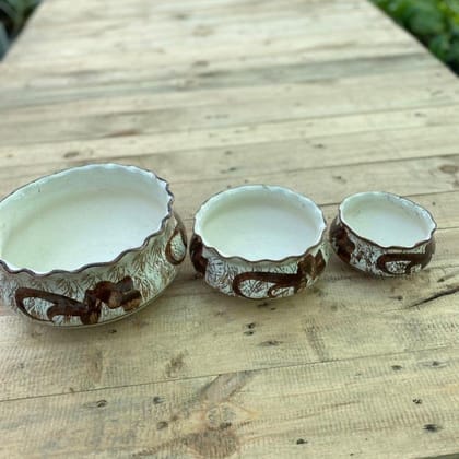 Buy Set of 3 - (8, 6 & 4 ) Inch Brown Designer Ceramic Bowl Online | Urvann.com