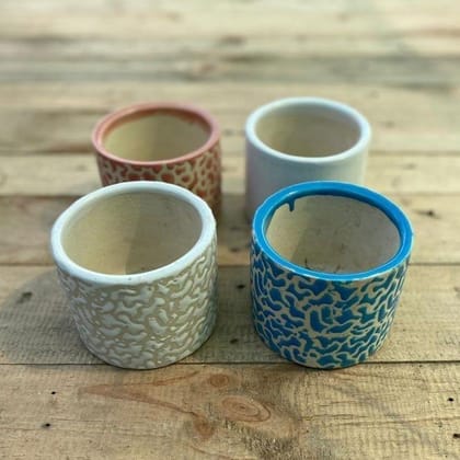 Buy Set of 4 - 4 Inch Designer Glass Ceramic Pot (any colour) Online | Urvann.com