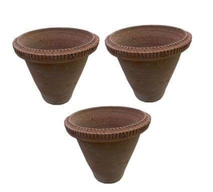 Set of 3 - 10 Inch Collar Designer Clay Pot