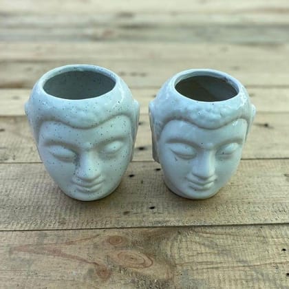 Buy Set of 2 - 4 X 5 Inch White Elegant Buddha Designer Ceramic Pot Online | Urvann.com