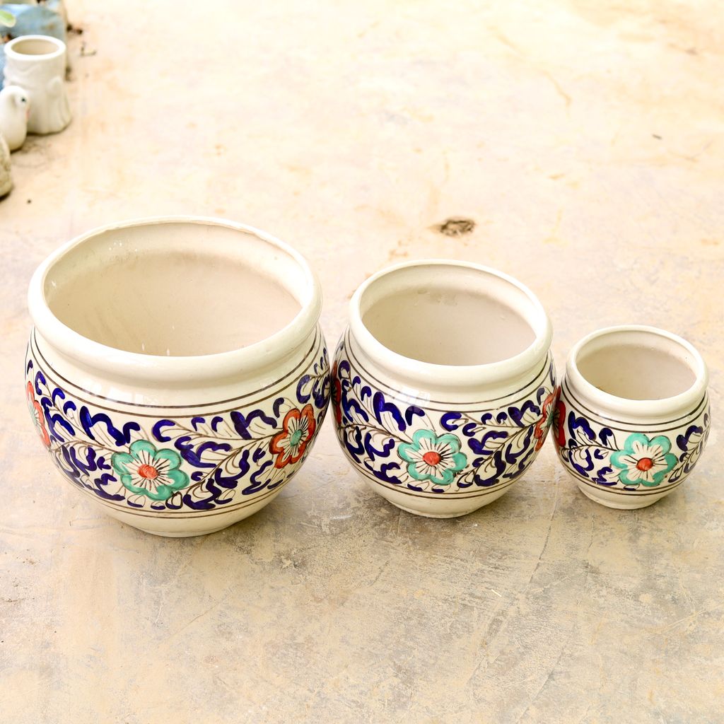 Set of 3 - (7,9 & 11 ) Inch Classy Matki Designer Ceramic Pot (any colour & Design),Pots:Ceramic Planters:Royal Ceramic Pots