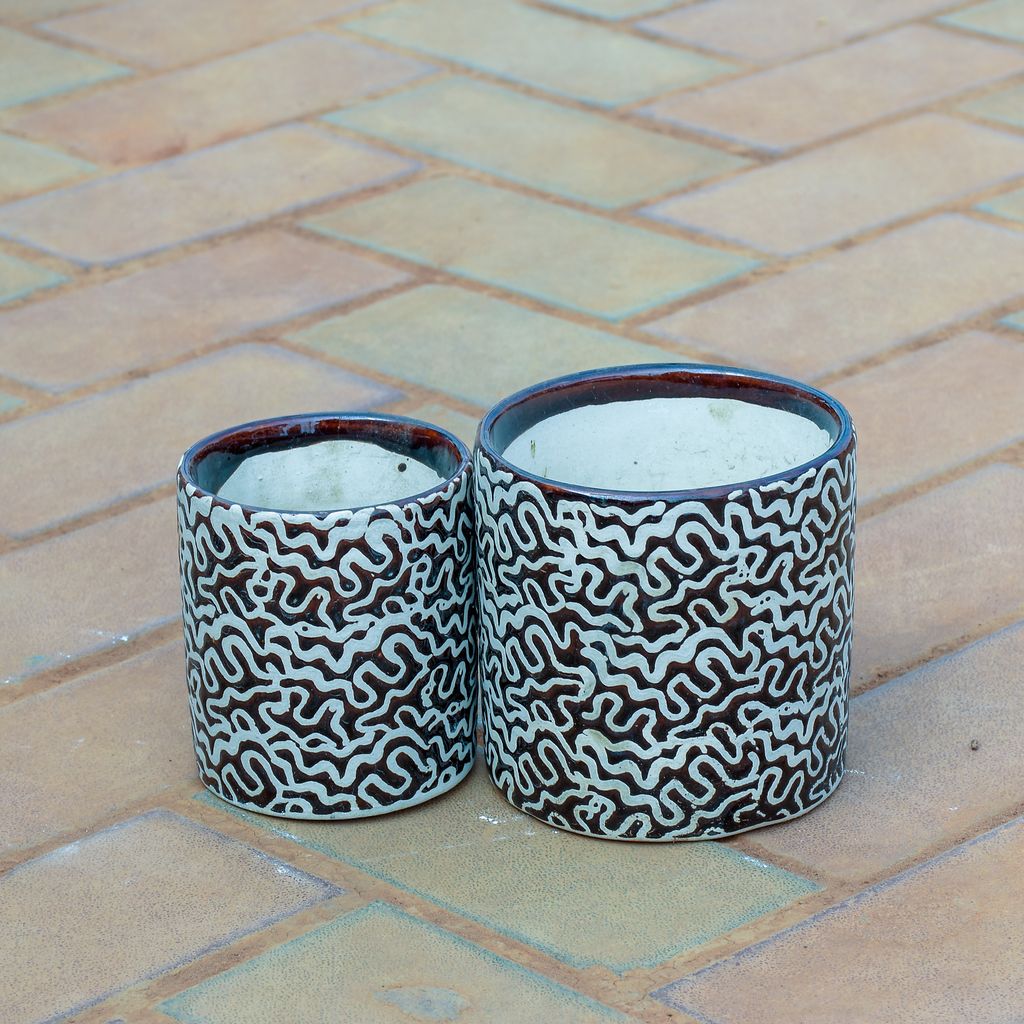 Set of 2 - 4 & 5 Inch Cylindrical Designer Ceramic Pot (any colour & design),Pots:Ceramic Planters:Royal Ceramic Pots