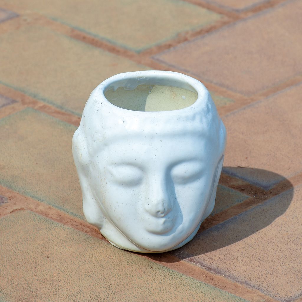 5 Inch Classy White Buddha Designer Ceramic Pot