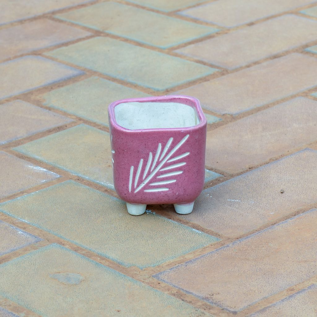 4 Inch Square Legged Designer Ceramic Pot (any colour & design)