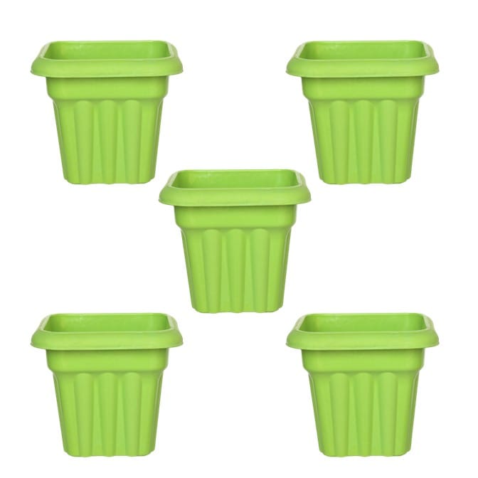 Set of 05 - 10 Inch Green Heavy Square Plastic Pot