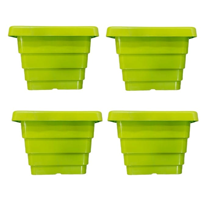 Set of 04 - 8 Inch Green Premium Orchid Square Plastic Pot