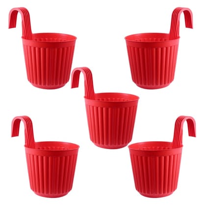 Buy Set of 05 - 7 Inch Red Railing Single Hook Hanging Plastic Pot Online | Urvann.com