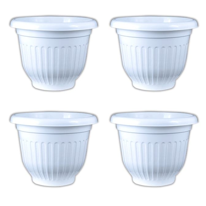 Set of 04 - 12 Inch White Olive Plastic Pot