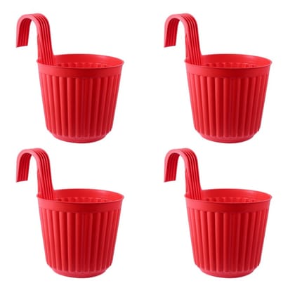 Buy Set of 04 - 7 Inch Red Railing Single Hook Hanging Plastic Pot Online | Urvann.com