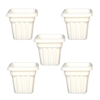 Buy Set of 05 - 8 Inch White Heavy Square Plastic Pot Online | Urvann.com