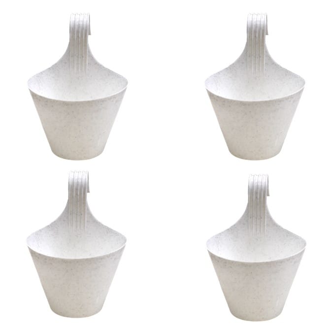 Set of 04 - 8 Inch White Single Hook Hanging Plastic Pot