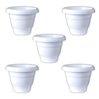 Buy Set of 05 - 8 Inch White Classy Plastic Pot Online | Urvann.com