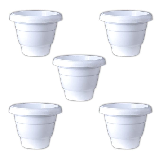 Set of 05 - 8 Inch White Classy Plastic Pot