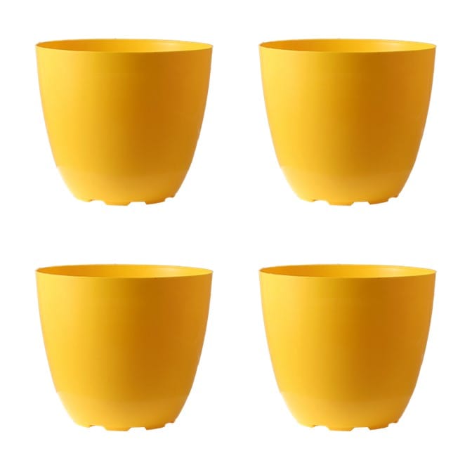 Set of 04 - 6 Inch Yellow Premium Orchid Round Plastic Pot