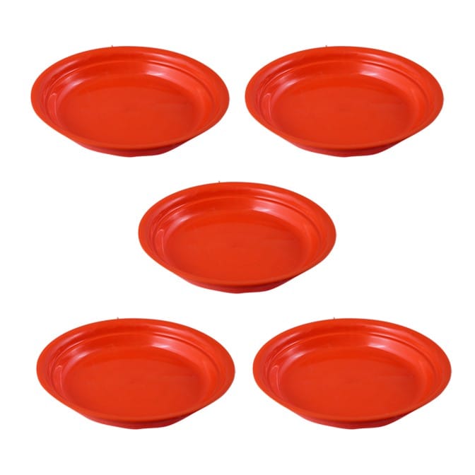 Set of 05 - 6.5 Inch Terracotta Red Premium Round Trays - To keep under the Pots