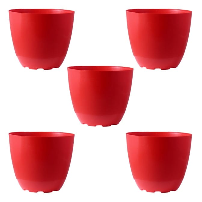 Set of 05 - 4 Inch Red Premium Orchid Round Plastic Pot