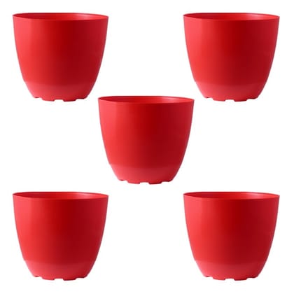 Buy Set of 05 - 4 Inch Red Premium Orchid Round Plastic Pot Online | Urvann.com