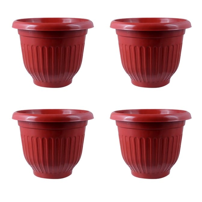 Set of 04 - 8 Inch Terracotta Red Olive Plastic Pot