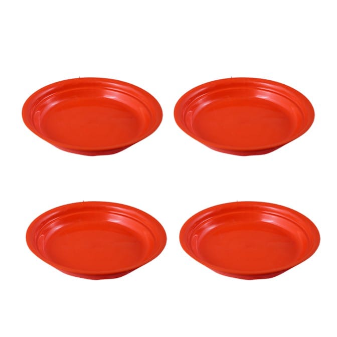 Set of 04 - 5 Inch Terracotta Red Premium Round Trays - To keep under the Pots