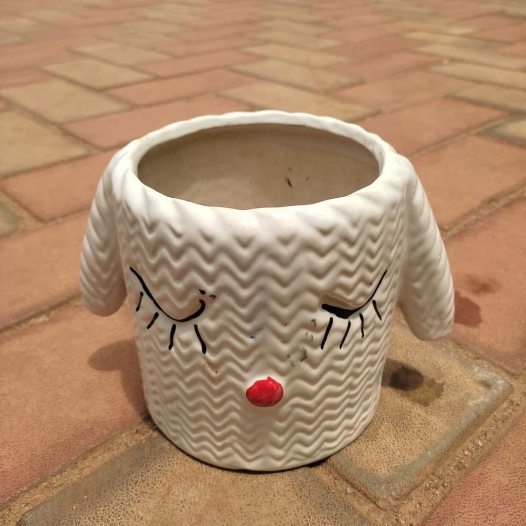 5 Inch White Cute Cat Designer Ceramic Pot