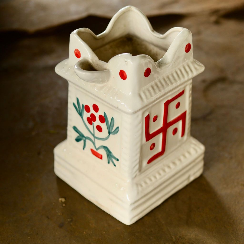 12 Inch White Tulsi Ceramic Pot