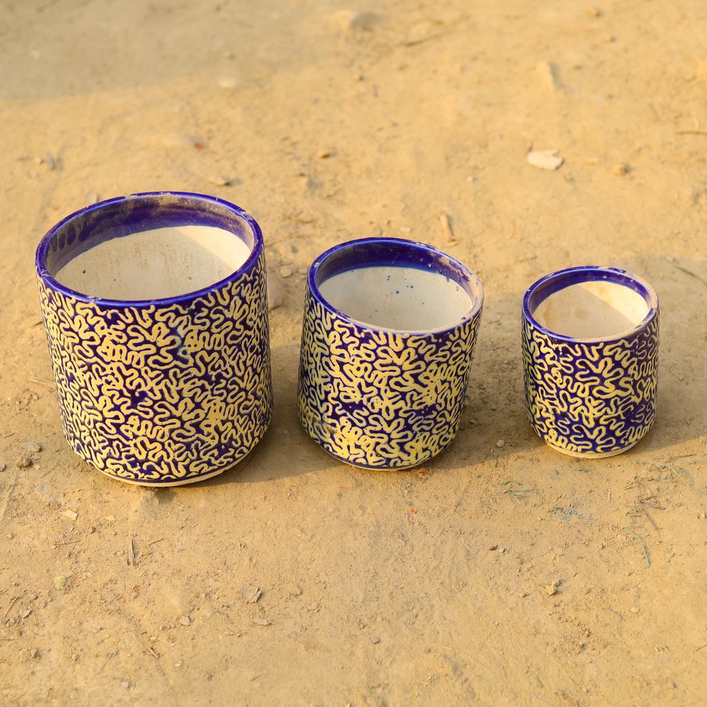 Set of 3 - (5, 7 & 9 Inch) Pipe Designer Ceramic Pot (any colour)