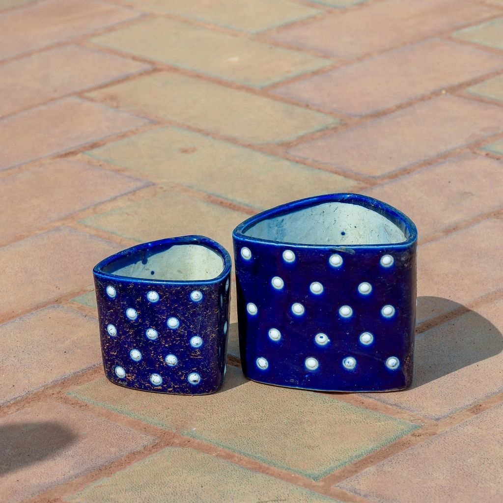 Set of 2 - 5 & 7 Inch Triangular Designer ceramic Pot (any colour & design)