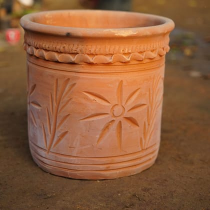 Buy 8 Inch Pipe Designer Flowery Clay Pot Online | Urvann.com
