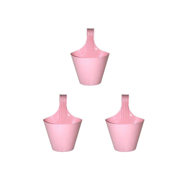 Set of 3 - 8 Inch Pink Marble Single Hook Hanging Plastic Pot