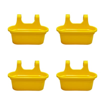 Set of 4 - 14 X 10 Inch Yellow Double Hook Hanging Plastic Pot