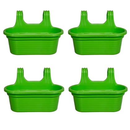 Set of 4 - 14 X 10 Inch Green Double Hook Hanging Plastic Pot