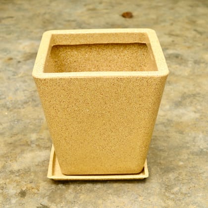 Buy 14 Inch Beige Square Designer Polymer Pot With Tray Online | Urvann.com